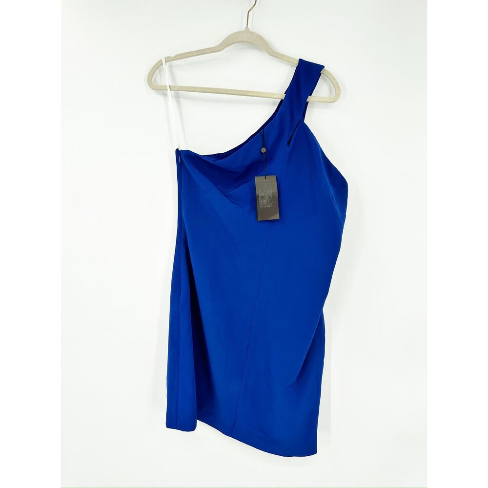 Halston Dalary Lapis Blue Stretch Crepe One Shoulder Bodycon Mini Dress Size 14 - Picture 3 of 6